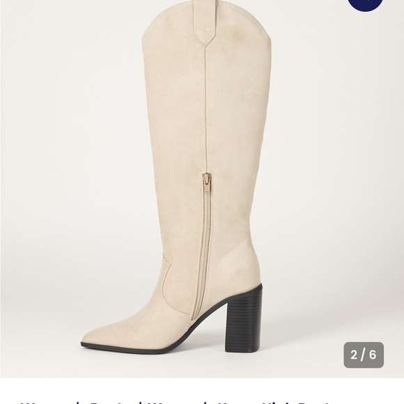 The Drop Cassandra Clay Microsuede Beige Western Knee-High Women's Heeled Boots - Picture 2 of 8